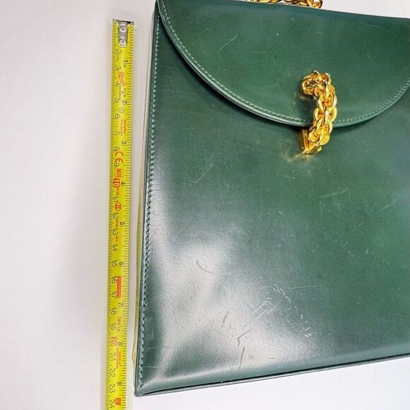 Paloma Picasso Vintage Green Leather Structured Handbag w/ Gold Chain Accent - Picture 11 of 14